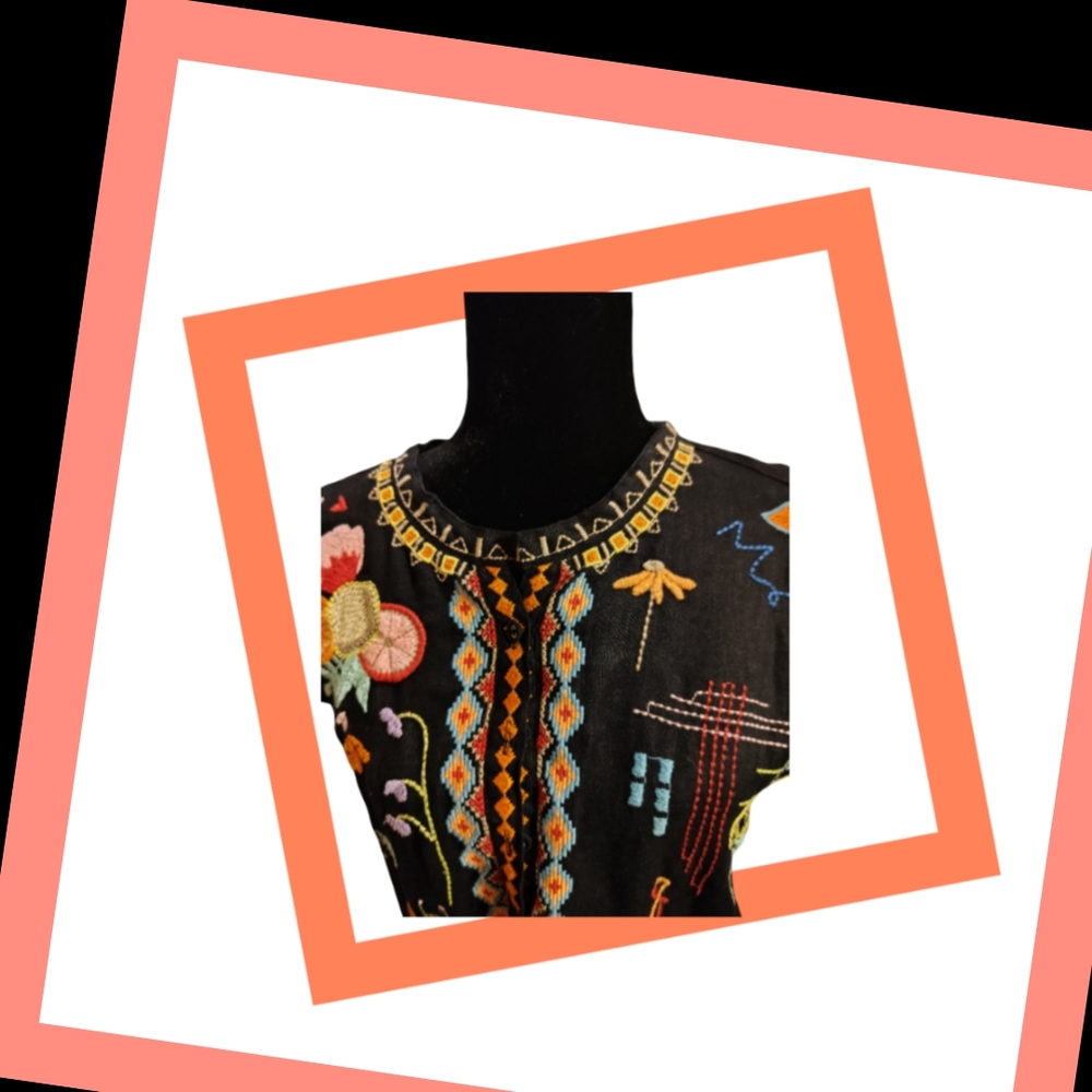 Johnny Was Black Dress with Multicolor Embroidery - Picture 6 of 7